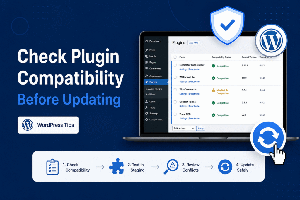 A WordPress plugin page showing the tested up to version, used to check compatibility before updating
